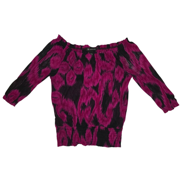 INC International Concepts Tops - VTG Women's INC Int'l Concepts Blouse, Sz L, Fuschia Pink & Black Off Shoulder